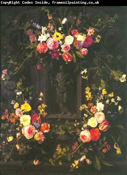 Jan Philip van Thielen Garland of flowers surrounding Christ figure in grisaille